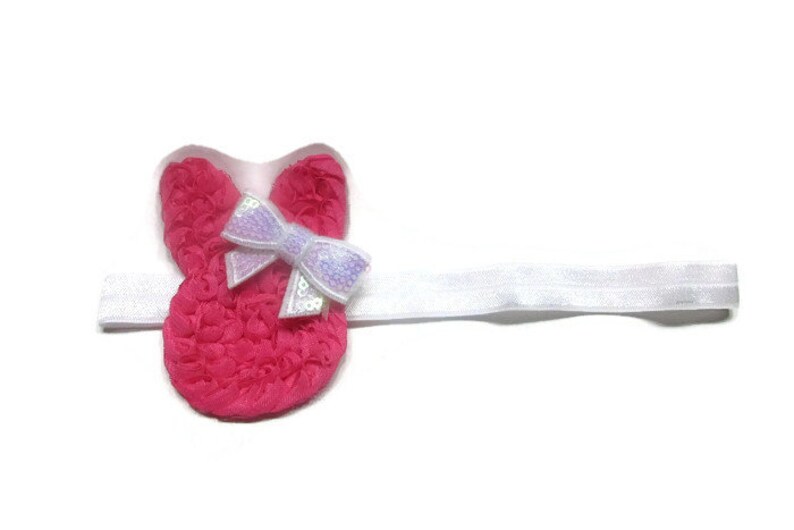 Girls Hair Bow Shabby Headband Pink Bunny Bow Boutique Bow Babys First Easter Bunny Headband Baby Headband Easter Headband