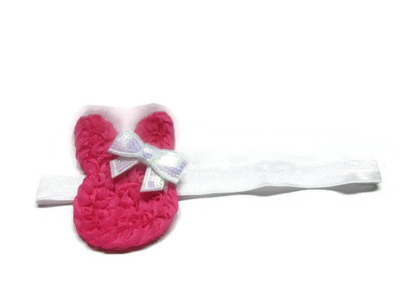 Girls Hair Bow Shabby Headband Pink Bunny Bow Boutique Bow Babys First Easter Bunny Headband Baby Headband Easter Headband