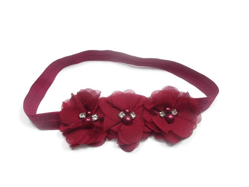 Burgundy Flower Headband Flower Girl Headband Maroon Etsy