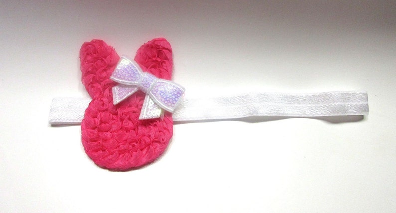 Girls Hair Bow Shabby Headband Pink Bunny Bow Boutique Bow Babys First Easter Bunny Headband Baby Headband Easter Headband