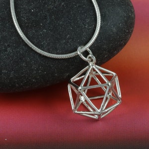 Sterling Silver Icosahedron 3D pendant, Sacred geometry necklace, Yoga jewelry, Science jewelry Stem jewelry, Geometric spirit necklace 5/8&quot;