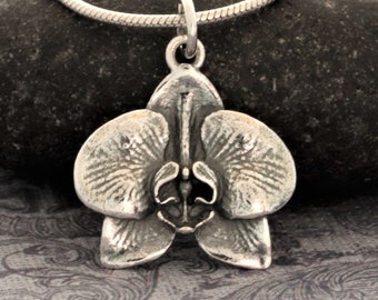 Sterling Silver Orchid Necklace, Dainty silver flower pendant, Orchid jewelry, Goddess jewelry, femininity, passion, luxury, creativity 5/8&quot;