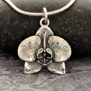 Sterling Silver Orchid Necklace, Dainty silver flower pendant, Orchid jewelry, Goddess jewelry, femininity, passion, luxury, creativity 5/8&quot;