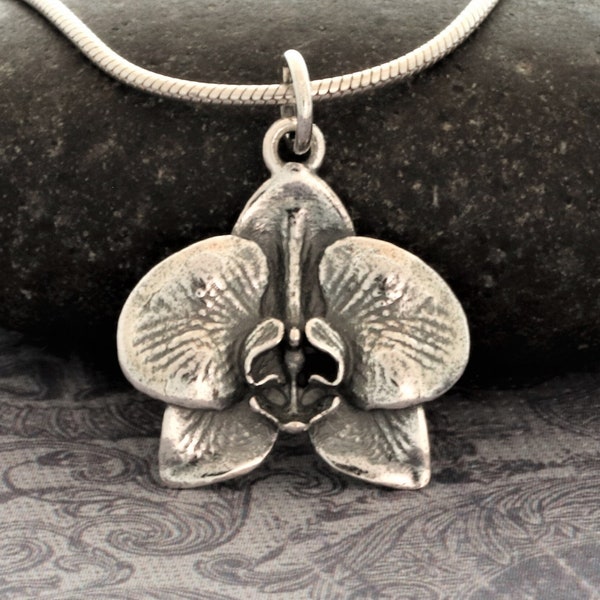 Sterling Silver Orchid Necklace, Dainty silver flower pendant, Orchid jewelry, Goddess jewelry, femininity, passion, luxury, creativity 5/8"