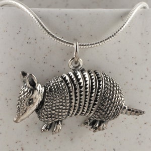 Sterling silver Armadillo necklace, Small detailed silver armadillo pendant, Power Animal symbol, Armadillo spirit guide totem, 1/2"H x 1"W