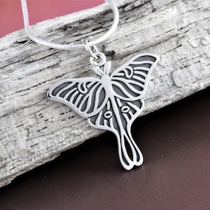 Sterling Silver Luna Moth Necklace, dainty silver moth pendant, celestial goddess pendant, nature jewelry, animal totem, spirit guide 7/8&quot;