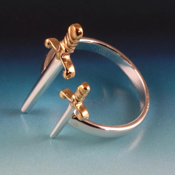 Schwert-Ring aus Silber mit Bronzegriff, verstellbar, Schutz, Mut, Weisheit, Übergang
