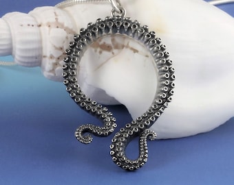 Sterling Silver Octopus Tentacle Necklace, Octopus pendant, surfer beach ocean jewelry, spirit totem animal jewelry, celestial sea creature
