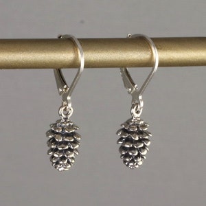 Sterling silver pinecone earrings, Silver 3-Dimensional pinecone earrings. Nature lover's jewelry, Goddess jewelry, Tree lover jewelry 1/2"