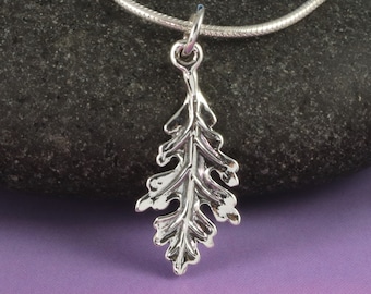 Sterling silver oak leaf necklace, petite dainty realistic silver oak leaf, nature lovers jewelry, Tree forest hiker botanical jewelry 3/4