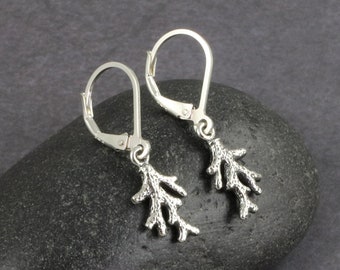Sterling silver coral branch earrings, Petite simple silver coral earrings,  Beach jewelry, Ocean inspired gift. nature sea jewelry  1/2"