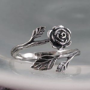 Sterling silver rose ring, petite dainty silver flower ring, love friendship, honor, courage, gardeners jewelry, nature jewelry
