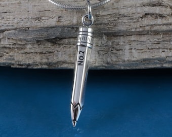 Sterling Silver No 2 Pencil necklace, Detailed 3-dimentional solid silver pencil pendant, Writer, Artist, Poet Jewelry, Creative Spirit Gift