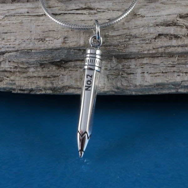 Sterling Silver No 2 Pencil necklace, Detailed 3-dimentional solid silver pencil pendant, Writer, Artist, Poet Jewelry, Creative Spirit Gift