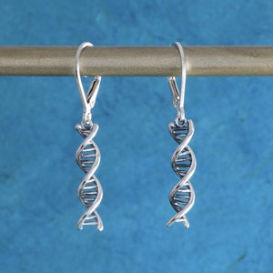 Sterling Silver DNA Earrings, Science jewelry, Double helix earrings, Fun whimsical DNA earrings, Stem jewelry, Biology enthusiast gift