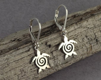 Silver sea turtle earrings, Tiny sterling silver sea turtle earrings, beach lover jewelry nature jewelry, Sweet spirit animal earrings  1/2"