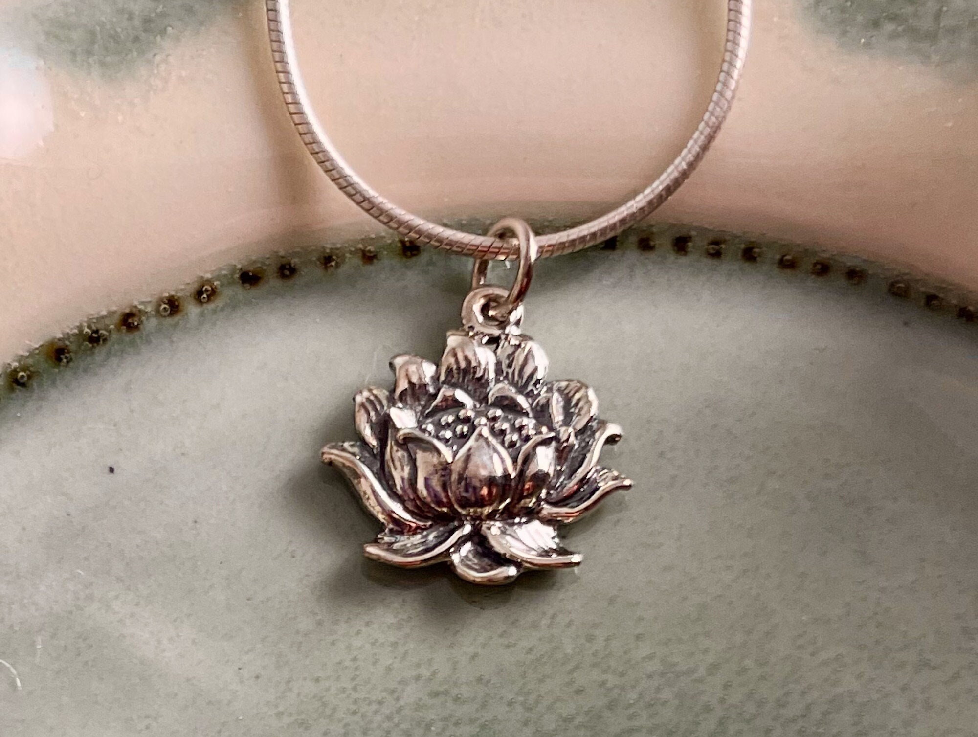 Sterling Silver Lotus Necklace. Silver Lotus Pendant, Nature