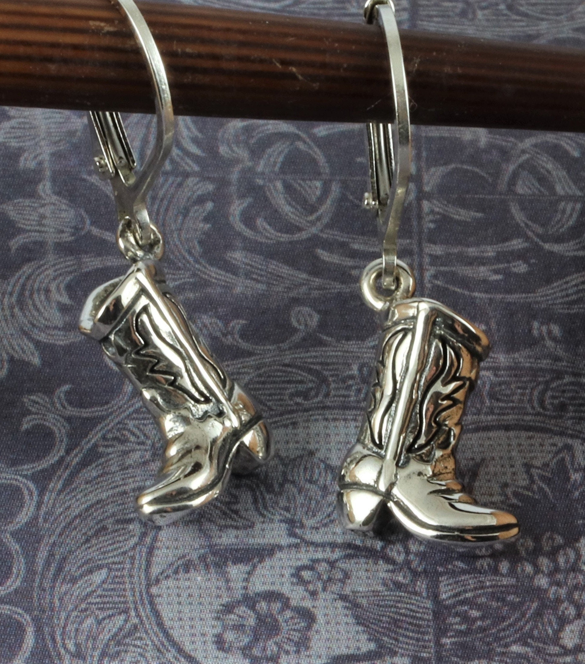 Sterling Silver Cowboy Boot Earrings Petite Dainty Silver Cowboy