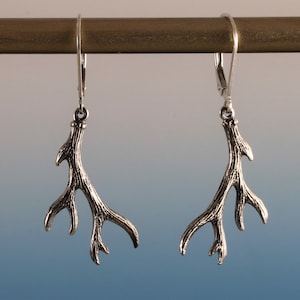 Sterling Silver Deer Antler Earrings, Nature Jewelry, Animal totem, Protection 1"