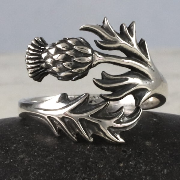 Thistle Flower Ring, Sterling Silver or Solid Bronze, Gardeners gift, Amulet of Protection