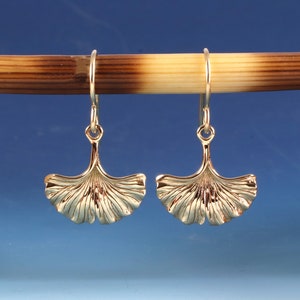 Solid bronze Ginkgo Leaf Earrings with 14K gold-filled earwires, Ginkgo leaf earrings, Ginkgo leaf jewelry, Dainty petite everyday earrings