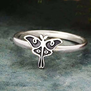 Tiny sterling silver Luna Moth ring, dainty silver moth ring, moth jewelry, celestial goddess ring, nature jewelry, animal totem spirit 3/8&quot;