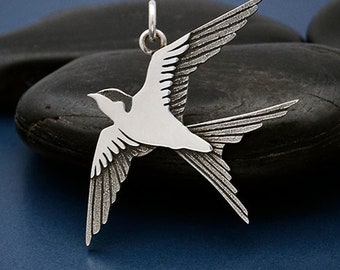 Sterling silver swallow pendant, Bird lovers necklace, Nature jewelry, Sterling silver chain, Bird in flight charm, freedom spirit in motion