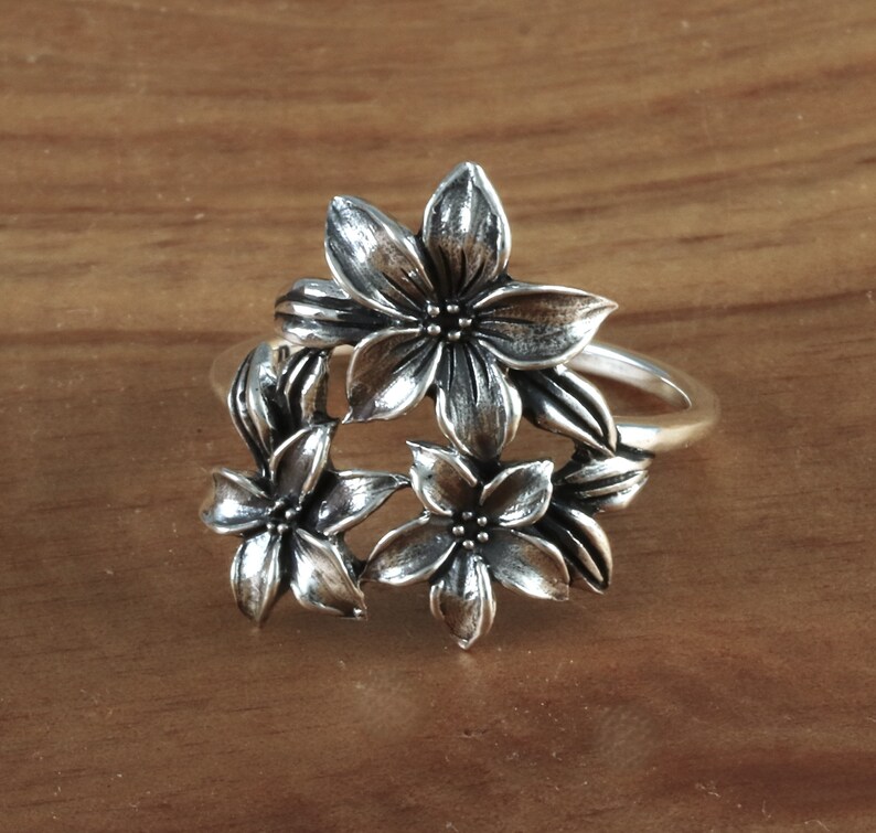 Sterling Silver Flower Ring, Flower Lovers Ring, Nature Jewelry, Garden ...