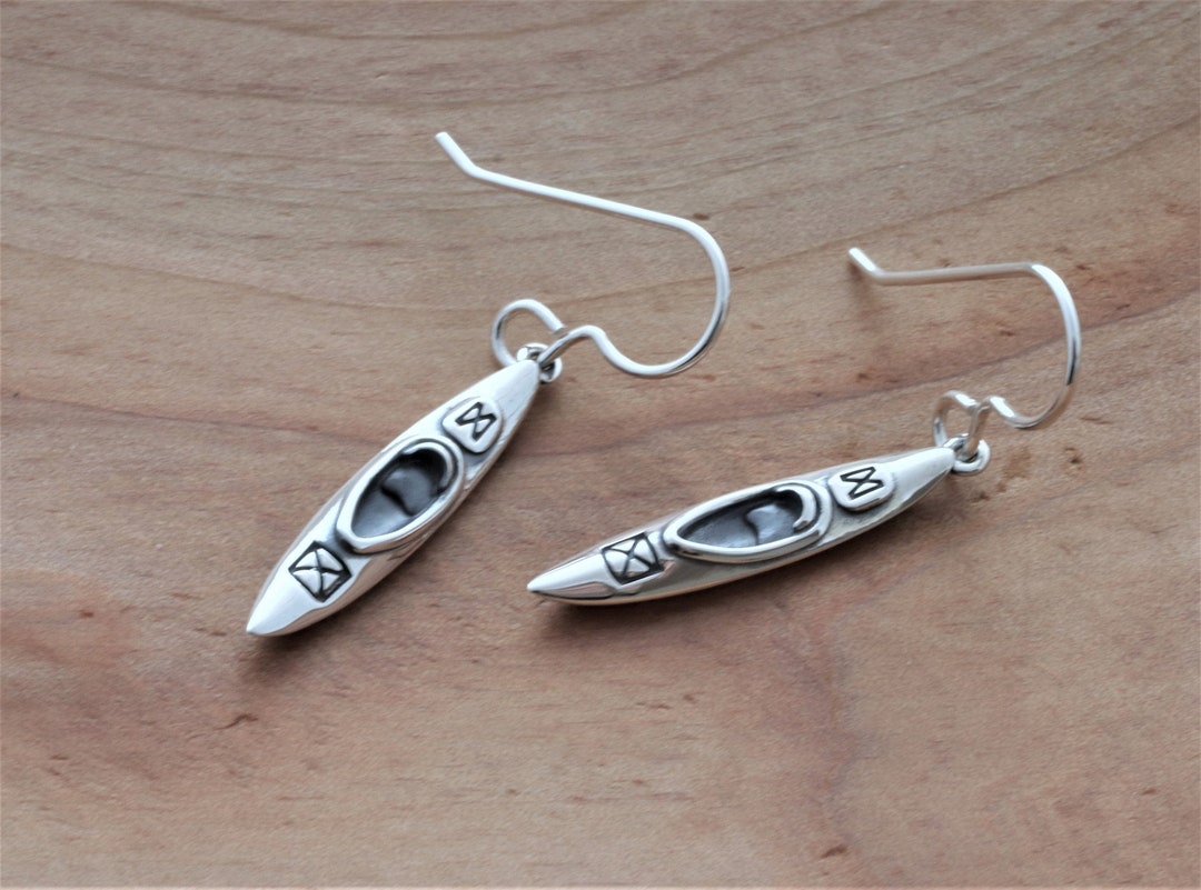 Sterling Silver Kayak Earrings, Silver Kayak Earrings, Adventurer's Jewelry, Outdoor Fun