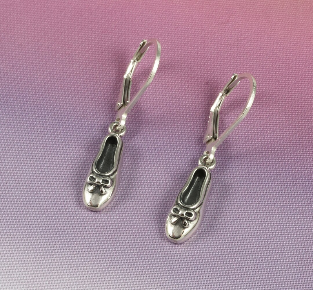 Tiny Sterling Silver Ballet Slipper Earrings, Silver Dance Shoes, Dancer Jewelry, Ballet Pointe