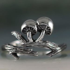 Anillo de hongo ajustable de plata esterlina, joyería de hongos, bosque, regalo de chef, herbolario culinario, vitalidad, transformación