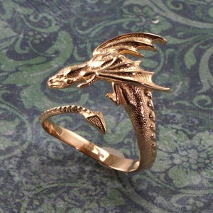 Dragon Ring, Sterling Silver or Solid Bronze, Adjustable, Medieval Power Fantasy Jewelry image 2