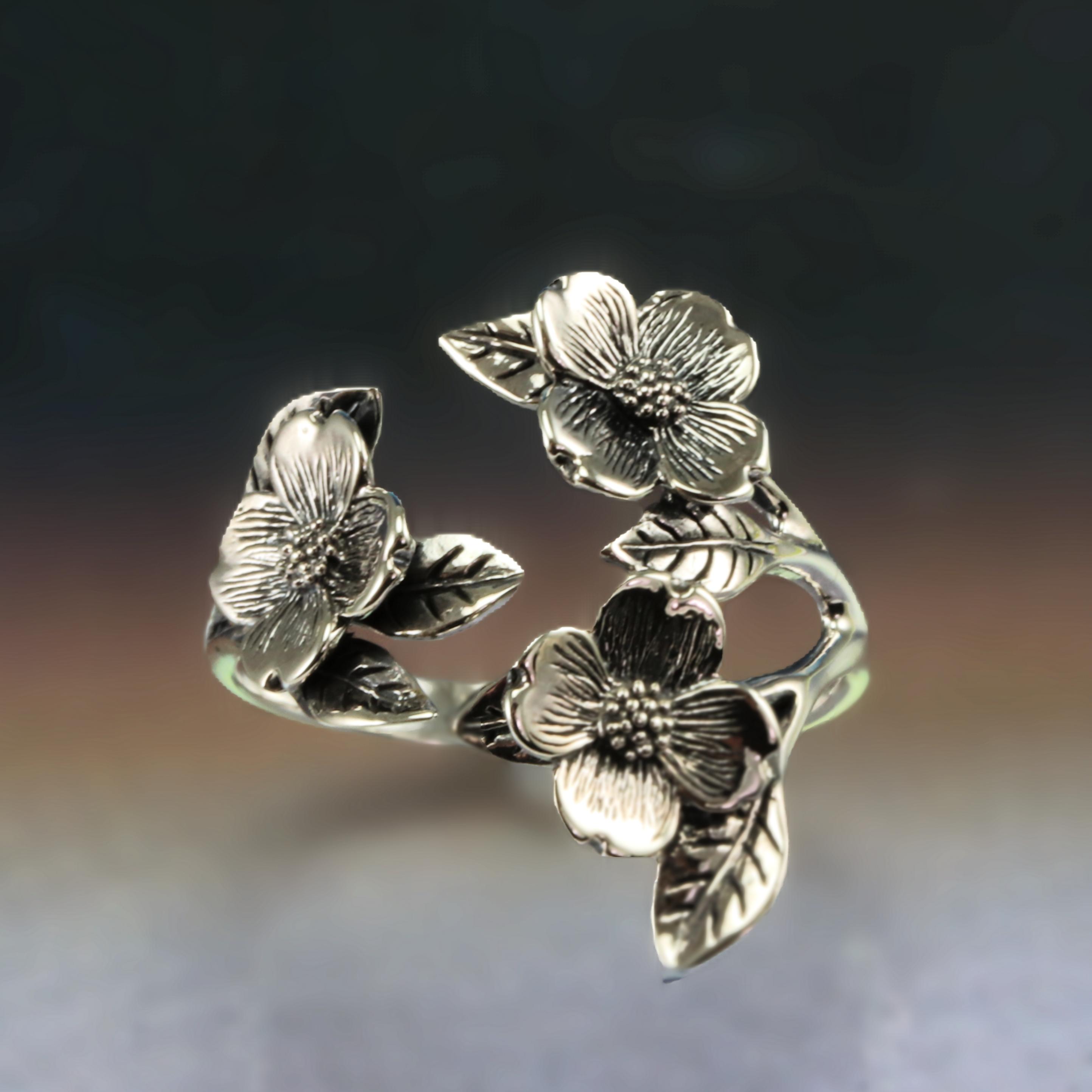 Dogwood Flower Ring, Sterling Silver or Solid Bronze Botanical