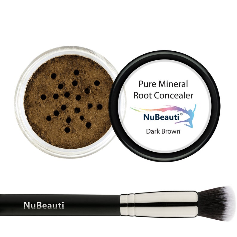 NuBeauti Root Concealer Touch Up Powder All-Natural Crushed Minerals Fast and Easy Total Gray Hair Cover up .30 ounce Dark Brown