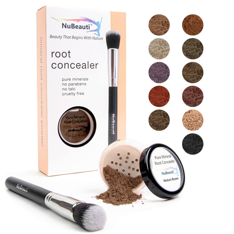 NuBeauti Root Concealer Touch Up Powder All-Natural Crushed Minerals Fast and Easy Total Gray Hair Cover up .30 ounce Medium Brown