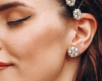 Boucles d'oreilles clip avec perles et strass inspirés d'Audrey Hepburn