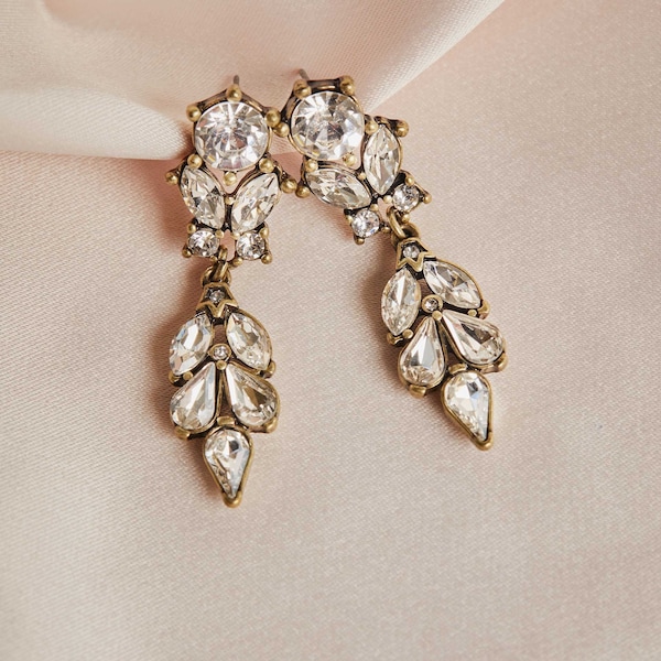 Antique Gold and Crystal Drop Earrings