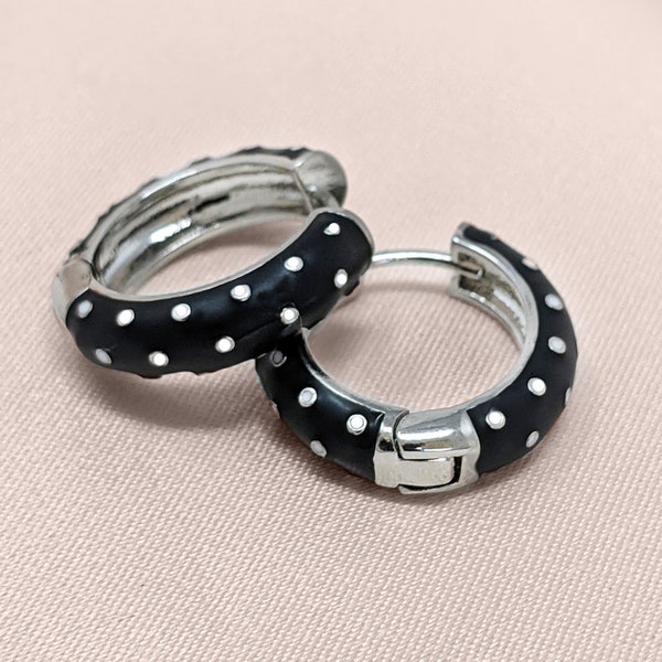 1950s Style Black and White Polka Dot Hoop Earrings