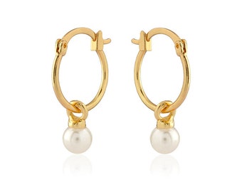 Gold Hoop Earrings with Removable Pearl Balls