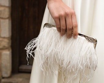 Ostrich Feather Clutch Ivory and Peach Bridal Clutch Great Gatsby Wedding Peach Bridesmaid Clutch Clutch With Chain Cream Clutch Uk Etsy Ireland