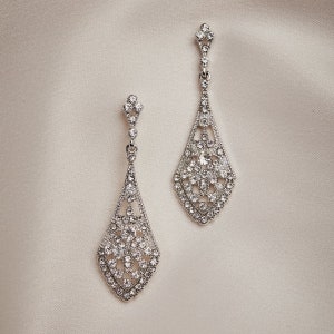 Crystal Art Deco Bridal Long Drop Earrings