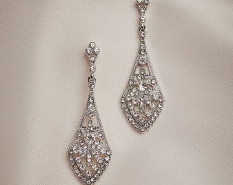 Crystal Art Deco Bridal Long Drop Earrings