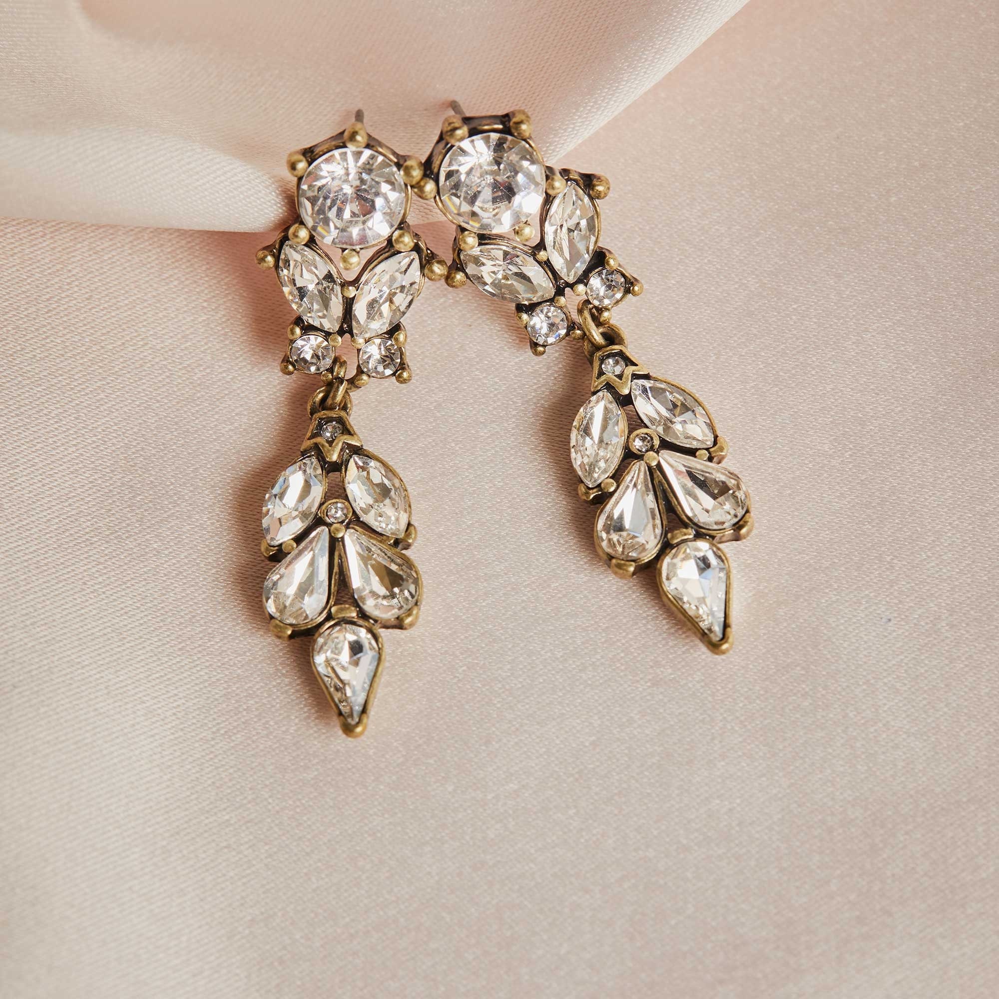 Antique Gold and Crystal Drop Earrings 1950s Diamante Earrings