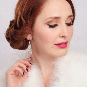 Silber Kristall Filigrane Tropfen Ohrringe, Art Deco Ohrringe Hochzeit, Vintage Stil der 1920er Jahre Party Schmuck, Ohrringe für die Braut