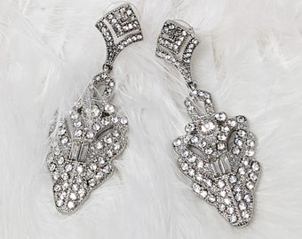 Vintage Art Deco Silver Crystal Earrings