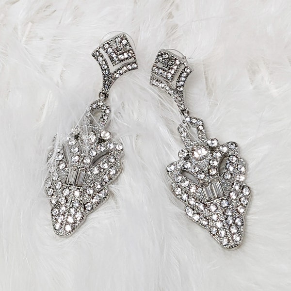 Vintage Art Deco Silver Crystal Earrings