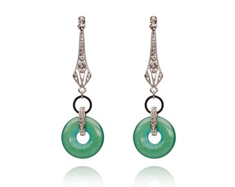 Vintage-Inspired Green Jade Drop Earrings - 1920s Art Deco Glam