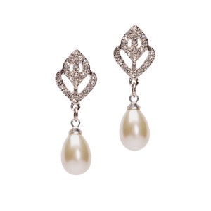 Diamante Tulip shape Pearl Drop Earrings image 3