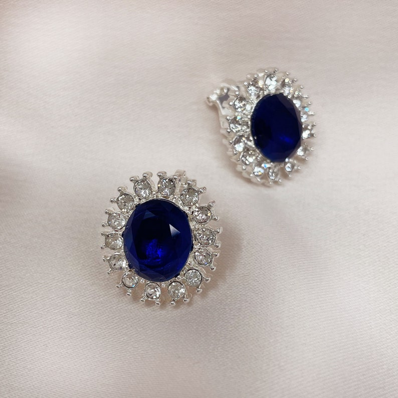 Lady Diana Inspired Sapphire Clip on Earrings image 4