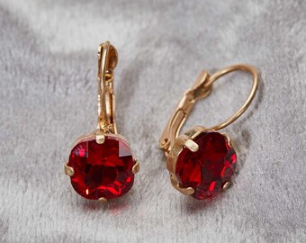 Crystal Cushion Cut Earrings In Ruby